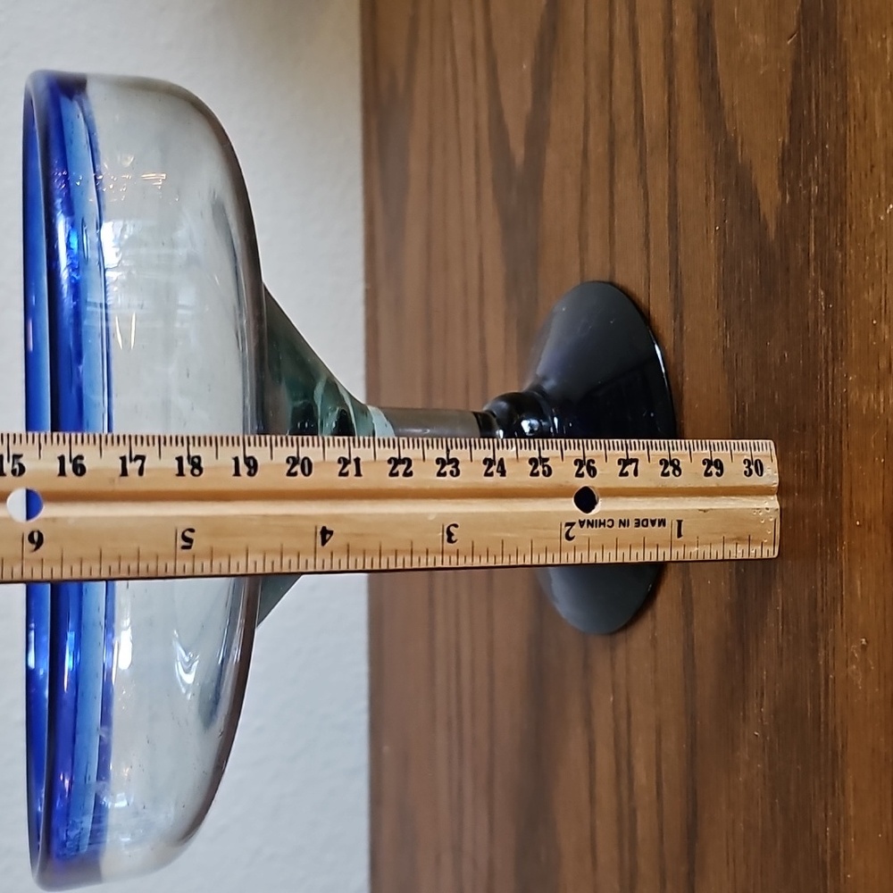 Oversized Hand Blown Margarita Glass/Bowl Cobalt Blue Rim Mexican Barware - Picture 2 of 3